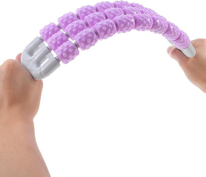 Textured Muscle Massage Roller Stick for Back and Body, Portable Deep Tissue Massage Tool with Three-Row Curved Design, Purple, – for Muscle Relaxation and Fitness
