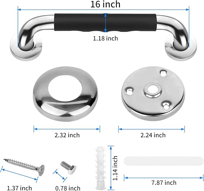 2 Pack 16 Inch Grab Bars for Bathtubs and Showers, Anti Slip Handicap Grab Bars for Shower, Safety Bath & Toilet Rail for Elderly Senior, Shower Handle Disability Assist Bathroom Handrail
