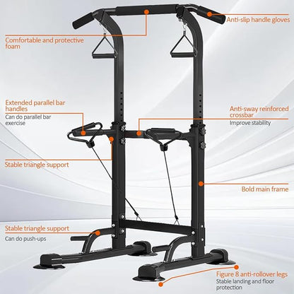 Power Tower Pull Up Dip Station Adjustable Height Multifunctional Home Strength Training Fitness Exercise Equipment, Simple Installation