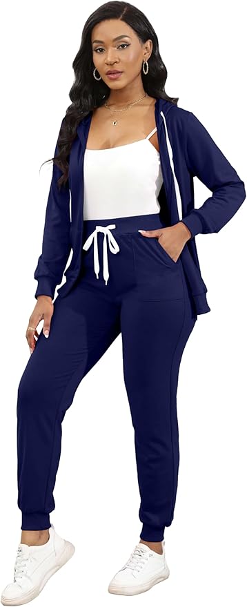 CLOCOR Track Suits for Women Set - Casual 2 Piece Outfits Sweatsuit Pocket Hoodies Long Sleeve with Patchwork Pants Set