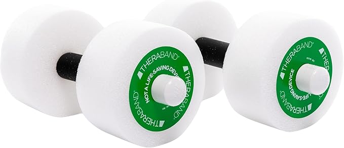 THERABAND Water Weights, Aquatic Dumbbells for Pool Fitness, 2 Foam Weights with Padded Grip for Water Aerobics, Therapy, Workouts, Pool Exercise Equipment, Aqua Training, Green, Medium, Intermediate