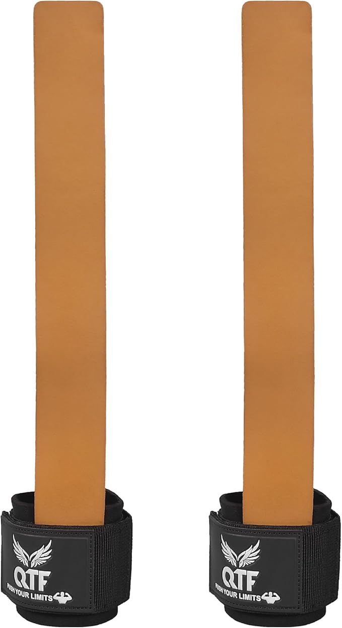 QTF Leather Lifting Wraps, Wrist Straps for Weightlifting, Wrist Support for Working Out, Bodybuilding, MMA, Powerlifting, Strength Training, Men & Women