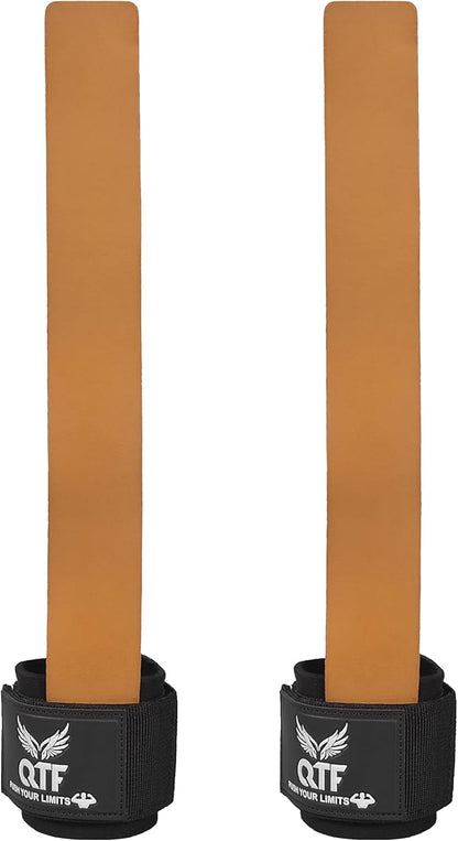 QTF Leather Lifting Wraps, Wrist Straps for Weightlifting, Wrist Support for Working Out, Bodybuilding, MMA, Powerlifting, Strength Training, Men & Women