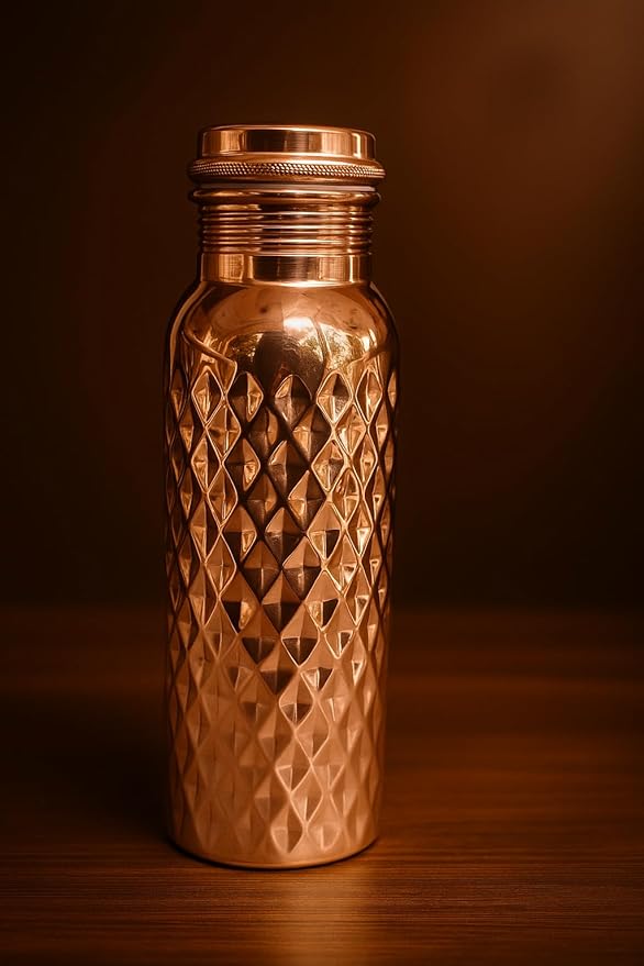Pure Copper Water Bottle 34 Oz Hammered Copper Water Bottle For Drinking Handcrafted Ayurvedic 100% Vessel For Leak-Proof Lid Bottle for Yoga, Gym, Office & Travel