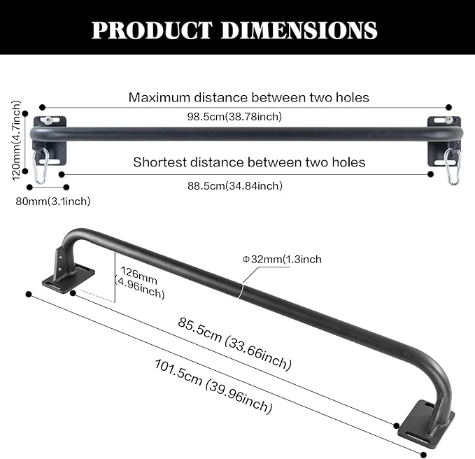 Wall Mounted Pull Up Bar, Door Frame Pull Up Bar for Home Gym, Professional Drill-Required Chin Up Bar for Secure Pullups Training | Pull-Up Bars for Men