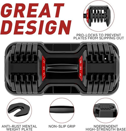 25/55lb Pair Adjustable Dumbbell Set, Adjustable Dumbbells Set of 2, 5 in 1/10 in 1 Free Weights Dumbbells Set with Anti-Slip Texture Handle, Weight Set For Home Gym Suit both Men and Women