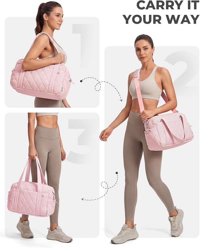 Percover Women Gym Bag with Toiletry Organizer Pouch, Quilted Workout Duffle with Compartments for Daily Fitness & Yoga, Locker-Friendly Soft Carry, Blush Pink