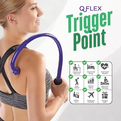 Q-Flex Massage Tool - Self-Massage Stick - Trigger Point Therapy, Muscle Care, Relaxation - Easy-to-Use Massager for Home & Travel - Seen On Shark Tank - Back, Neck, Shoulders, Feet (Blue)