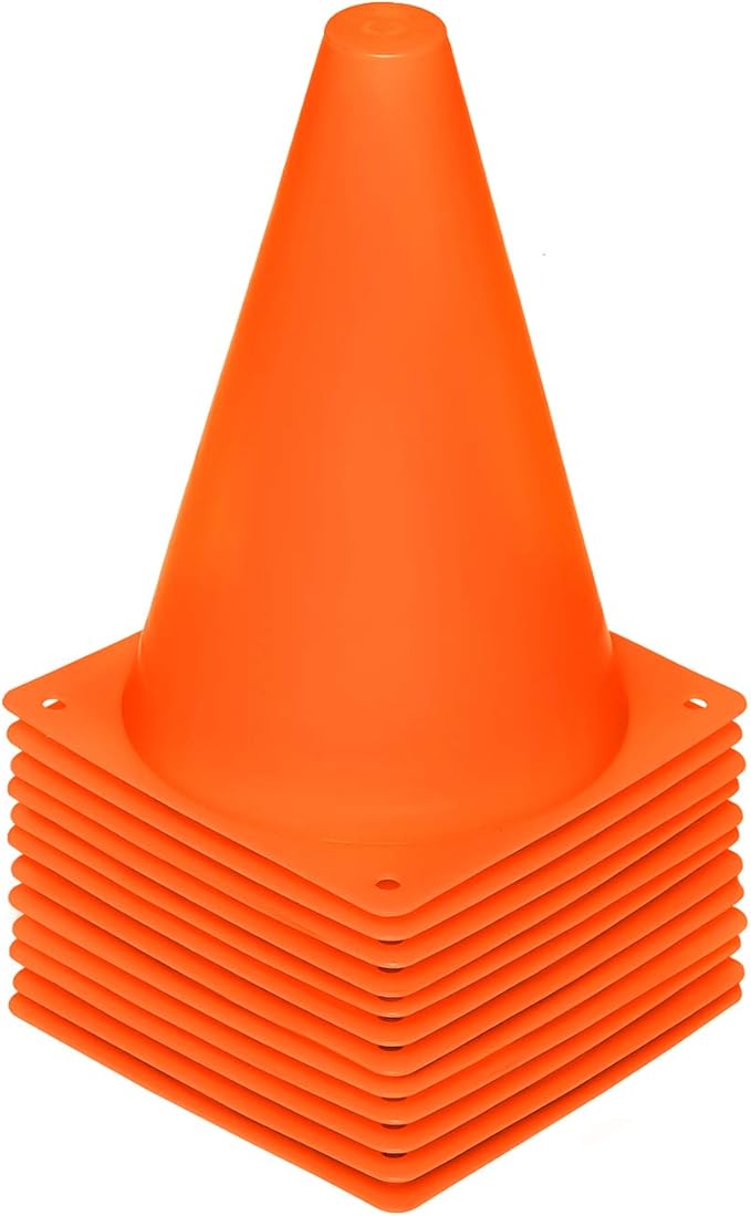 REEHUT 7.5 Inch Plastic Sport Training Traffic Cone (Set of 12, Orange)