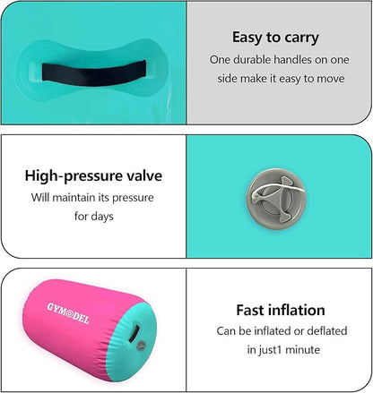 Air Roller Gymnastics Barrel Inflatable Tumbling Roller Air Mat, Air Barrel Gymnastics Tumble Track Mat with Pump for Backhandspring/Training Cheerleading/Yoga/Home and Outdoor Use