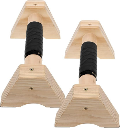Wooden Push up Handles Parallettes Bars Set 30cm Beech Wood Non-slip Base Calisthenics Gym Equipment for Men Women Home Strength Training and Handstand Practice