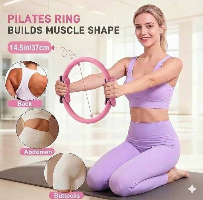 15PCS Pilates Kit for Home Workouts - Complete Set with Pilates Ring, Exercise Ball, Resistance Bands, Core Sliders & Workout Guide - Full Body Toning & Core Strength for Women Beginners