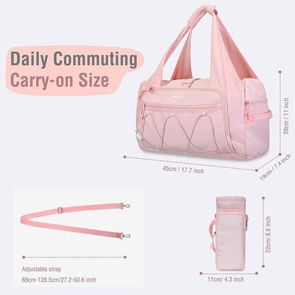 MOSISO Gym Bag for Women, Travel Duffle Weekender Overnight Workout Carry on Small Tote Sport Gym Duffle Bag with Shoe Compartment&Wet Pocket&Water Bottle Holder for Fitness, Yoga, Weekend, Pink