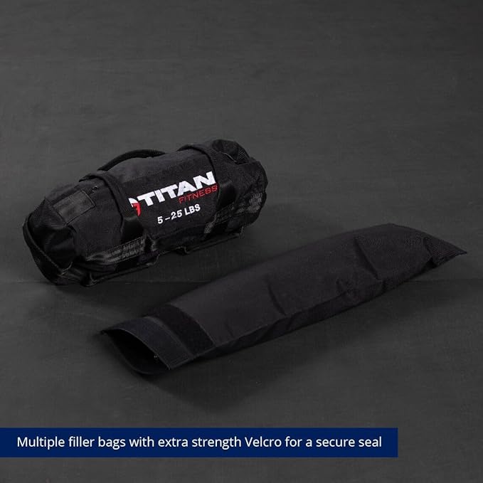 Titan Fitness 5-25 LB PRO Strongman Sandbags, Double Layer, 1050D Cordura, Black, Carry Home Gym Training