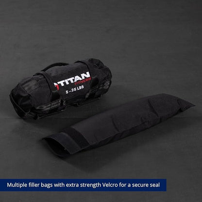 Titan Fitness 5-25 LB PRO Strongman Sandbags, Double Layer, 1050D Cordura, Black, Carry Home Gym Training