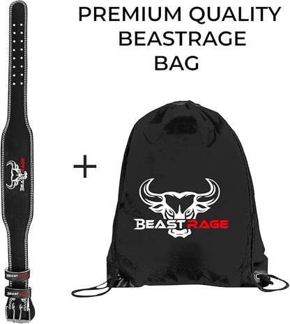 BEAST RAGE Weight Lifting Belt Leather Heavy Duty Gym Body Building Workout Training Weight Lifting Belt Adjustable Holes 4” Padded Lumbar Back Support Exercise Powerlifting Fitness Strength