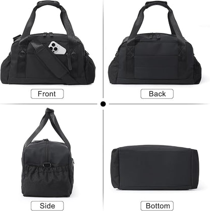 Small Gym Bag for Women, Mini Crossbody Gym Duffle Bag with Wet Compartment, Carry on Gym Tote Bag for Workout Dance Sport Travel (Medium-Black)