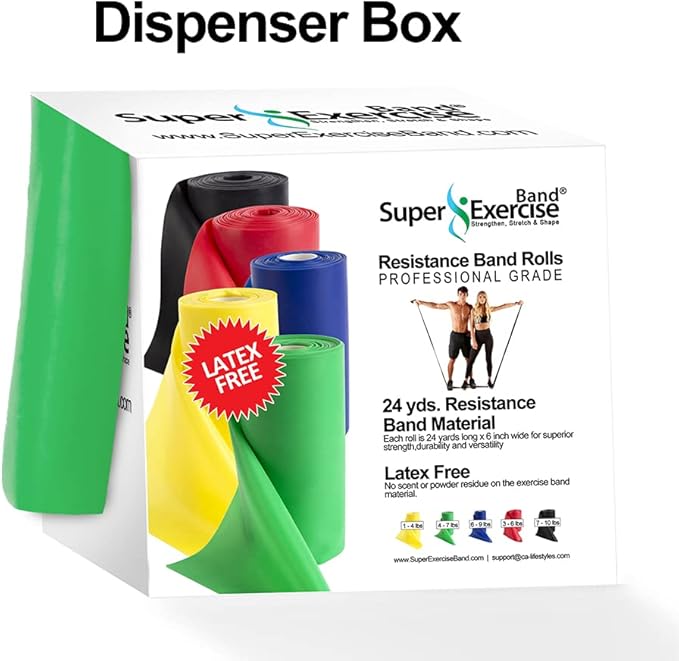 Resistance Band for Working Out | Super Exercise Bands 8,16,24 Yard Bulk Rolls |10 Strengths in Light Medium and Heavy Resistance Bands | Latex Free Workout Bands Including App and e-Book