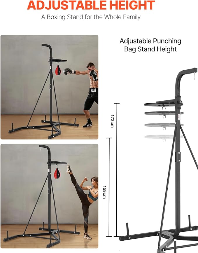 VEVOR 2 in 1 Punching Bag Stand, Steel Heavy Duty Workout Equipment, Adjustable Height Boxing Punching Bag and Speed Bag Stand, Freestanding Sandbag Rack, Holds Up to 140 lbs, for Home Gym Fitness