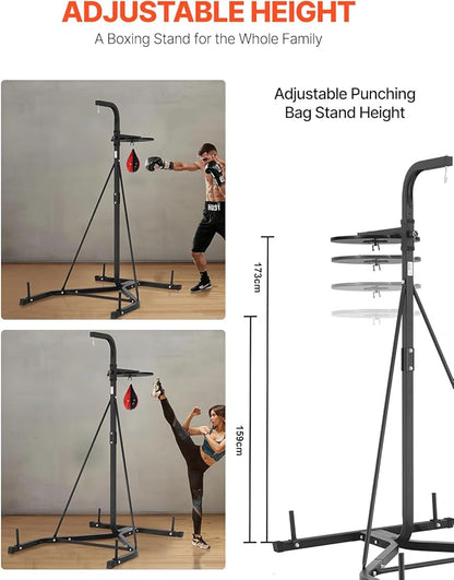VEVOR 2 in 1 Punching Bag Stand, Steel Heavy Duty Workout Equipment, Adjustable Height Boxing Punching Bag and Speed Bag Stand, Freestanding Sandbag Rack, Holds Up to 140 lbs, for Home Gym Fitness