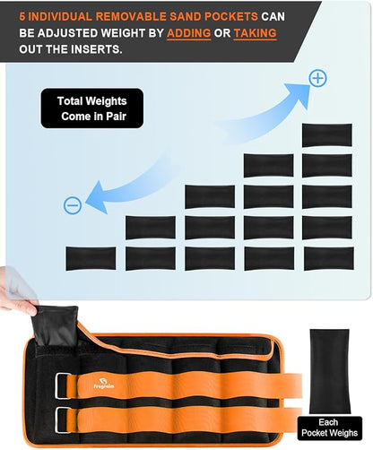 Adjustable Ankle Weights 1-3/4/5/6/8/10/12/15/20 LBS Pair with Removable Weight for Jogging, Gymnastics, Aerobics, Physical Therapy