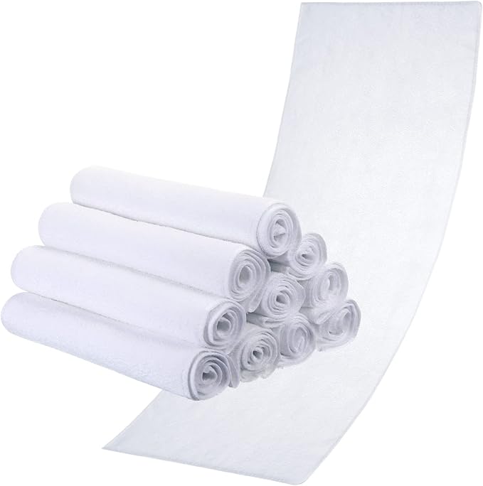 Handepo 12 Pcs Microfiber Workout Gym Towels, 360 GSM 12x30 Inch Fast Drying Yoga Towels for Sweat, Soft Gym Towel for Men Women Travel Sports(White)