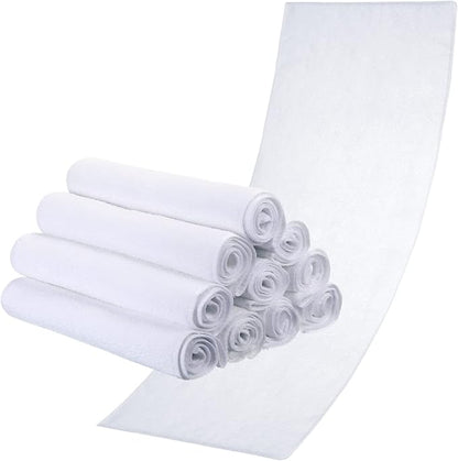 Handepo 12 Pcs Microfiber Workout Gym Towels, 360 GSM 12x30 Inch Fast Drying Yoga Towels for Sweat, Soft Gym Towel for Men Women Travel Sports(White)