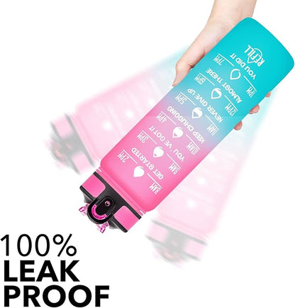 Hyeta 32 oz Water Bottles with Times to Drink and Straw, Motivational Water Bottle with Time Marker, Leakproof, Drinking Sports Water Bottle for Fitness, Gym and Outdoor