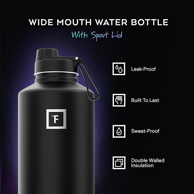 IRON °FLASK Camping & Hiking Hydration Flask with Spout, Wide Mouth Insulated Stainless Steel Sports Water Bottle - 64 oz Bubble Gum