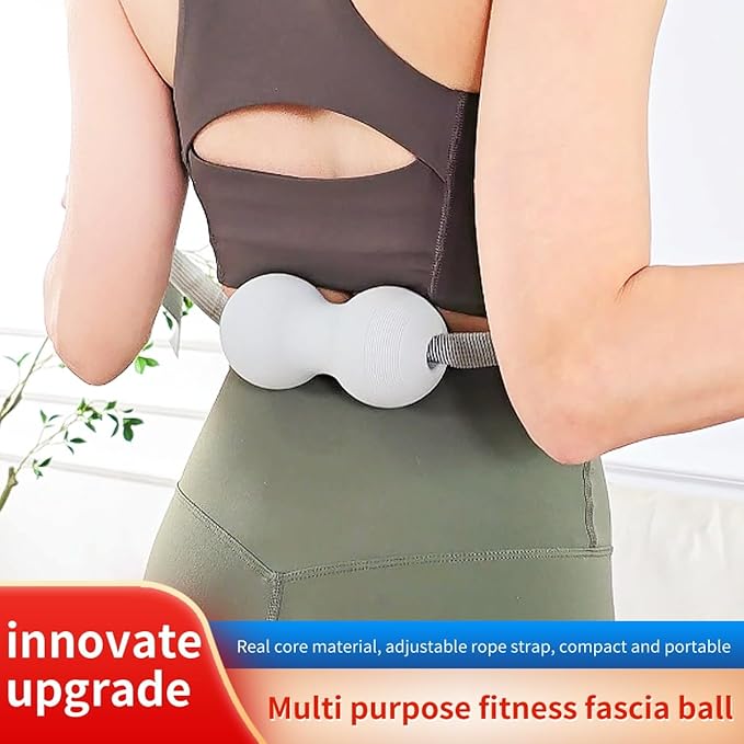 Fitness Peanut Massage Ball,Silicone Material,with Pull Rope,Fascia Ball,Double Lacrosse Massage Ball,Deep Tissue Massage Tool,Myofascial Release,Muscle Relaxation, Acupoint Massage(Grey)
