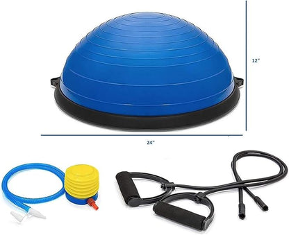 X-Factor 23" Balance Trainer Stability Half Ball Yoga Ball for Abdominal Abs Balance Strength Training Exercise Fitness Workout with Workout Guide, Foot Pump and Straps (Blue)