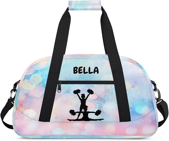Custom Cheerleaders Bag Girls, Personalized Kids Gym Bag Customized Sport Duffel Dance Ballet Barrel Bag Travel Training Duffle Bag with Name, Black Cheer Girls Silhouette