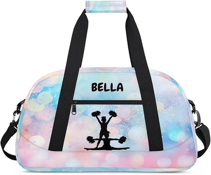 Custom Cheerleaders Bag Girls, Personalized Kids Gym Bag Customized Sport Duffel Dance Ballet Barrel Bag Travel Training Duffle Bag with Name, Black Cheer Girls Silhouette