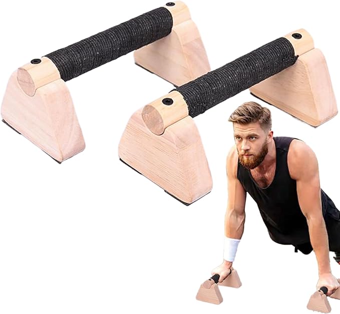 Push Up Bar - Solid Wood 30cm | 2 PCS Solid Beech Wooden Parallettes | 2X Workout Equipment, Home Gym Accessories With Wöoden Grips For Strength Training, Calisthenics