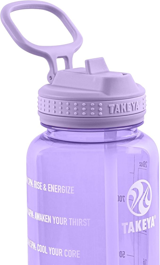 Takeya Tritan Motivational Water Bottle with Flip Straw Lid - Durable, BPA-Free -With Time Marker - Leakproof & Bumper - 32 oz, Vivacity Purple