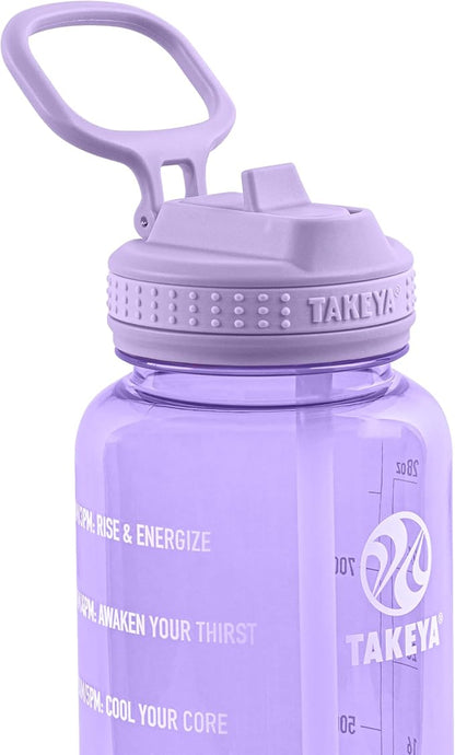 Takeya Tritan Motivational Water Bottle with Flip Straw Lid - Durable, BPA-Free -With Time Marker - Leakproof & Bumper - 32 oz, Vivacity Purple