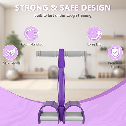8-Tubes Pedal Resistance Band with Handle, Multifunction Exercise Rope for Working Out, Foot Pedal Resistance Band for Abdomen, Waist, Arm, Leg, Pink