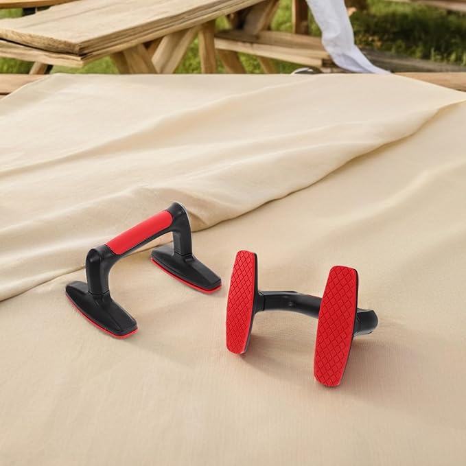 2pcs Red Plastic Push-up Handles Stands with Non-slip Base Parallettes Bars for Men and Women Home Workout Fitness Equipment Chest Muscle Training
