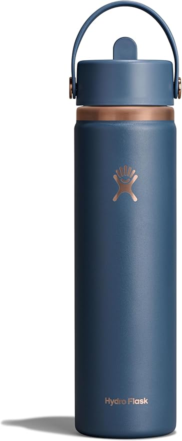 Hydro Flask Water Bottle - Insulated Stainless Steel - Wide Straw Lid, Non Spill, Leakproof in 24 Oz Harbor Blue Arc