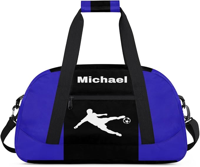 Custom Sports Soccer Bag for Boys, Personalized Sports Gym Duffle Bag Name Ranked Gym Cheer Playing Soccer Swimming Training Bag Travel Duffel with Name, Royal Blue and Black