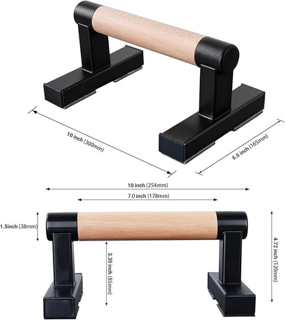 1 Pair Wooden Parallettes Push Up Bars for Men, Strength Training Pushup Stands Handles for Home Calisthenics, Fitness, Floor Workouts Bars Solid Wood with Metal Bracket - Support 600 lbs
