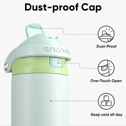ENCOOL Leakproof Insulated Water Bottle with Straw Dual-Sip Water Bottle Bag-Safe Design for Work, Commute & Gym – Keeps Drinks Cold All Day, 32 oz, Lime White