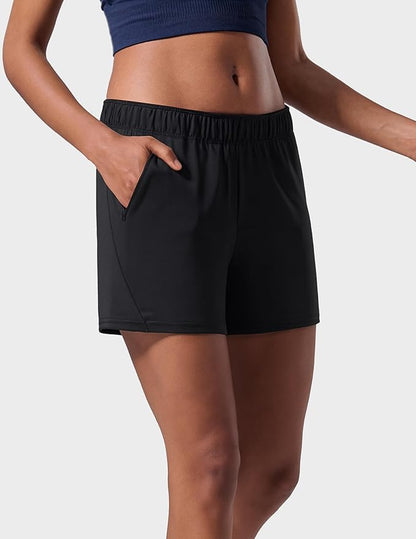 Liberty Imports 1 or 5 Pack Womens Lounge Workout Shorts with Zipper Pockets 5" Inseam Lightweight Athletic Casual Shorts
