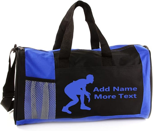 KishKesh Personalized Sport Duffel Bag – Ideal for Wrestling Enthusiast, Gym, Travel, Training & Workout Essential for Male Durable, Customizable Name & Text for Kids and Adults – Blue, 18" X 10" X 8"