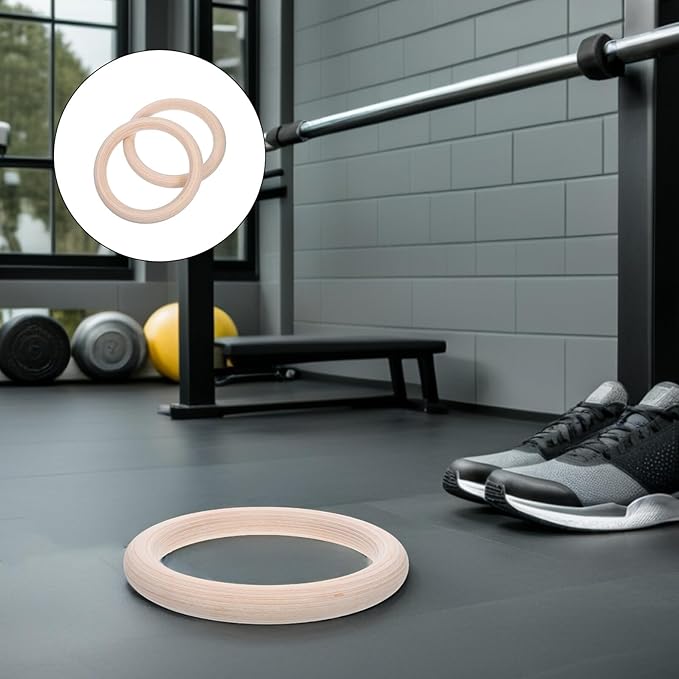 Kichvoe 2pcs Wood Gymnastic Rings Set with Heavy-Duty Adjustable Straps for Pull and Ring Strength Training Calisthenics Equipment for Home and Gym Full Body Workouts