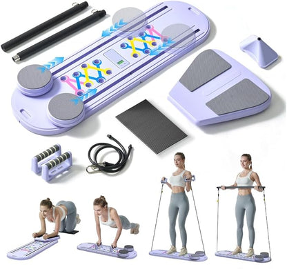 Maksone Pilates Board – 6-in-1 Foldable Reformer Training Kit with Auto-Rebound Ab Roller & Digital Display – Portable Home Core Workout Equipment for Abs, Muscle Toning & Full-Body Fitness
