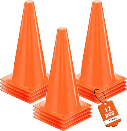 12 Inch Durable Cones,12pcs Versatile Plastic Traffic Cones and Soccer Cones for Sports Training,Agility Drills,Parking Safety,Basketball Training,Football Training.