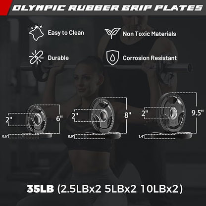 RitFit Barbell Weight Set - 4/6FT Olympic Barbell with Weight Plates (55-115LB Total) - Weightlifting Equipment for Squats, Curls, Deadlifts, Presses, Hip Thrusts