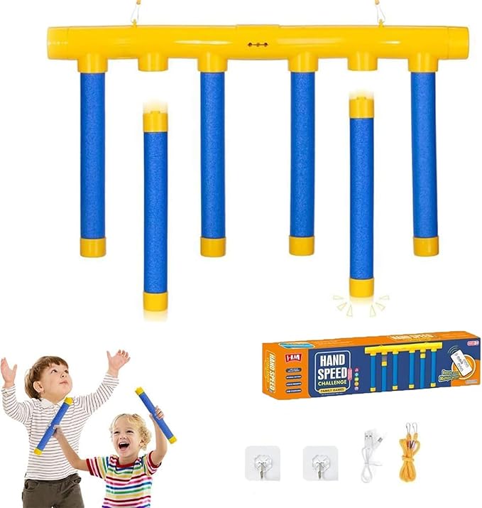Reflex Challenge Game, Reflective Drop Stick Challenge Game with Remote, Hand Eye Coordination Training Reaction Training Toy, 3-Speed Catching Sticks Games for All Ages (Blue)