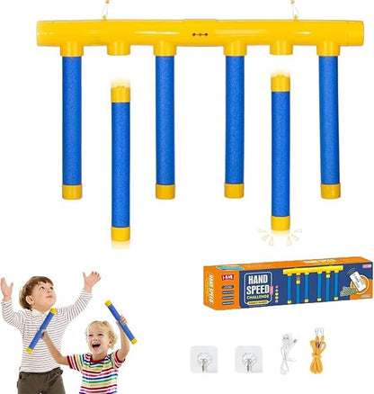 Reflex Challenge Game, Reflective Drop Stick Challenge Game with Remote, Hand Eye Coordination Training Reaction Training Toy, 3-Speed Catching Sticks Games for All Ages (Blue)